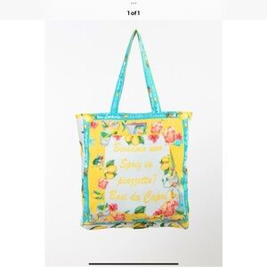 Antica Sartoria Positano Floral Lemon Lined with zipper beach Tote Bag NWT